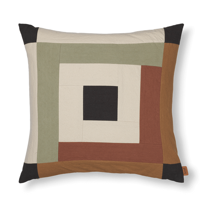 Taie Border patchwork 50x50 cm - Dark sage-red brown - Ferm LIVING