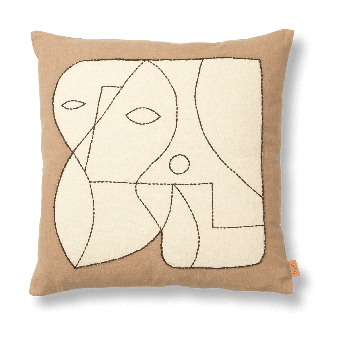 Ferm Living Taie Figure 50x50 cm Taupe foncé - Blanc cassé