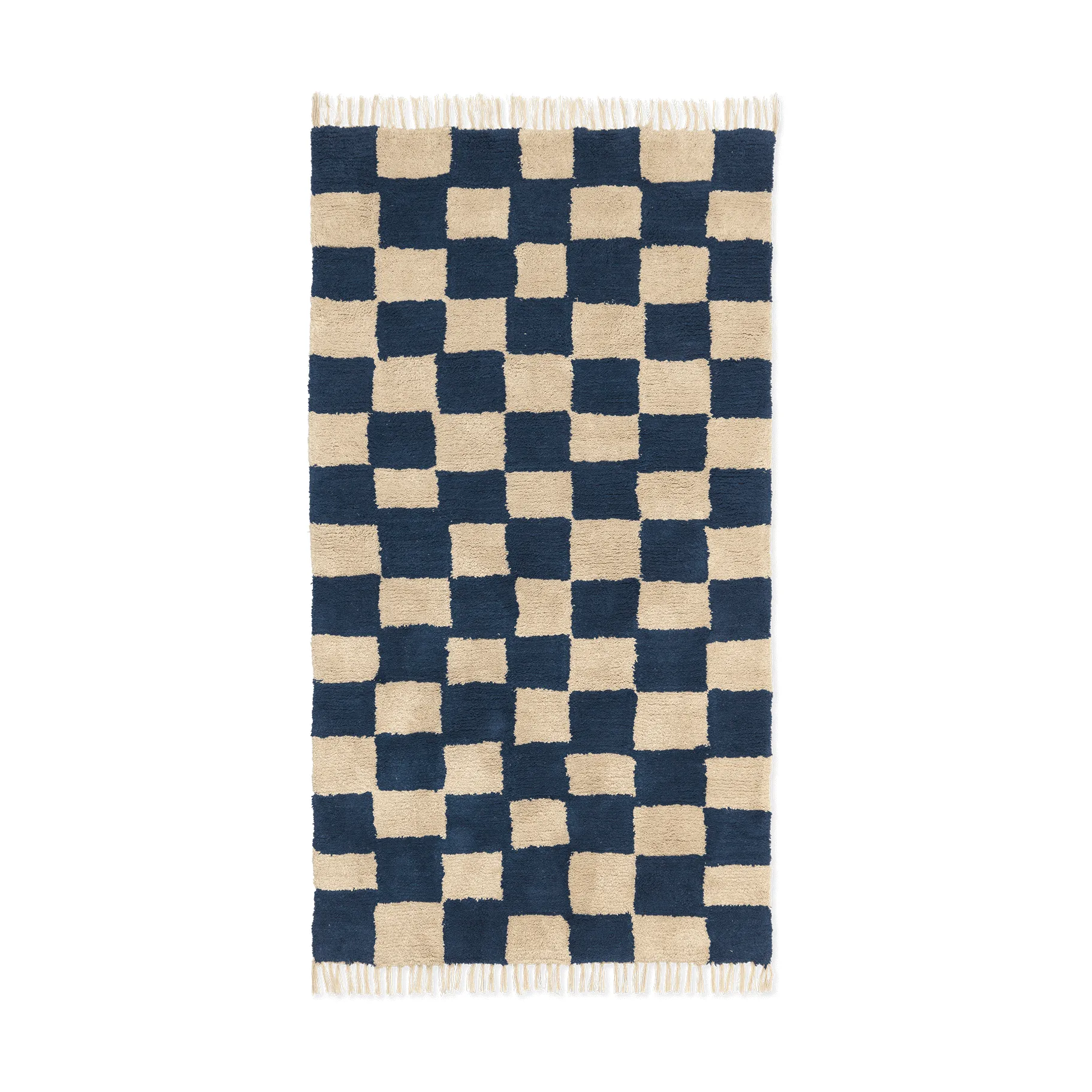 Tapis en coton Mara 80x150 cm, Bleu profond-Sable chaud Ferm Living