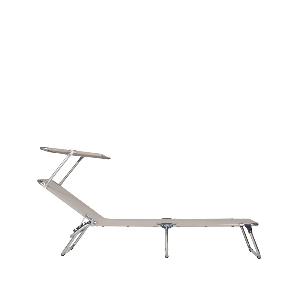 Chaise longue Amigo Top, Toile textaline taupe-structure en aluminium-auvent de soleil Fiam