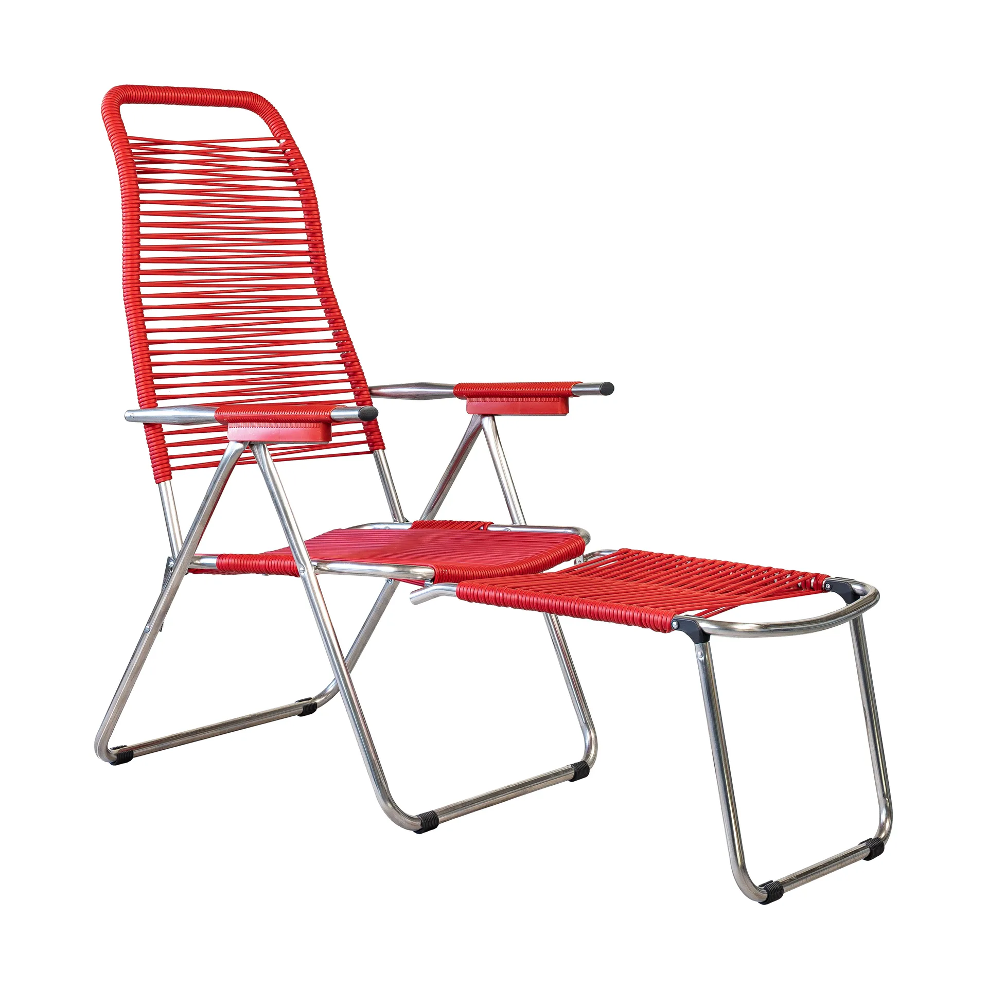 Chaise longue Spaghetti avec repose‑pieds, Rouge Fiam
