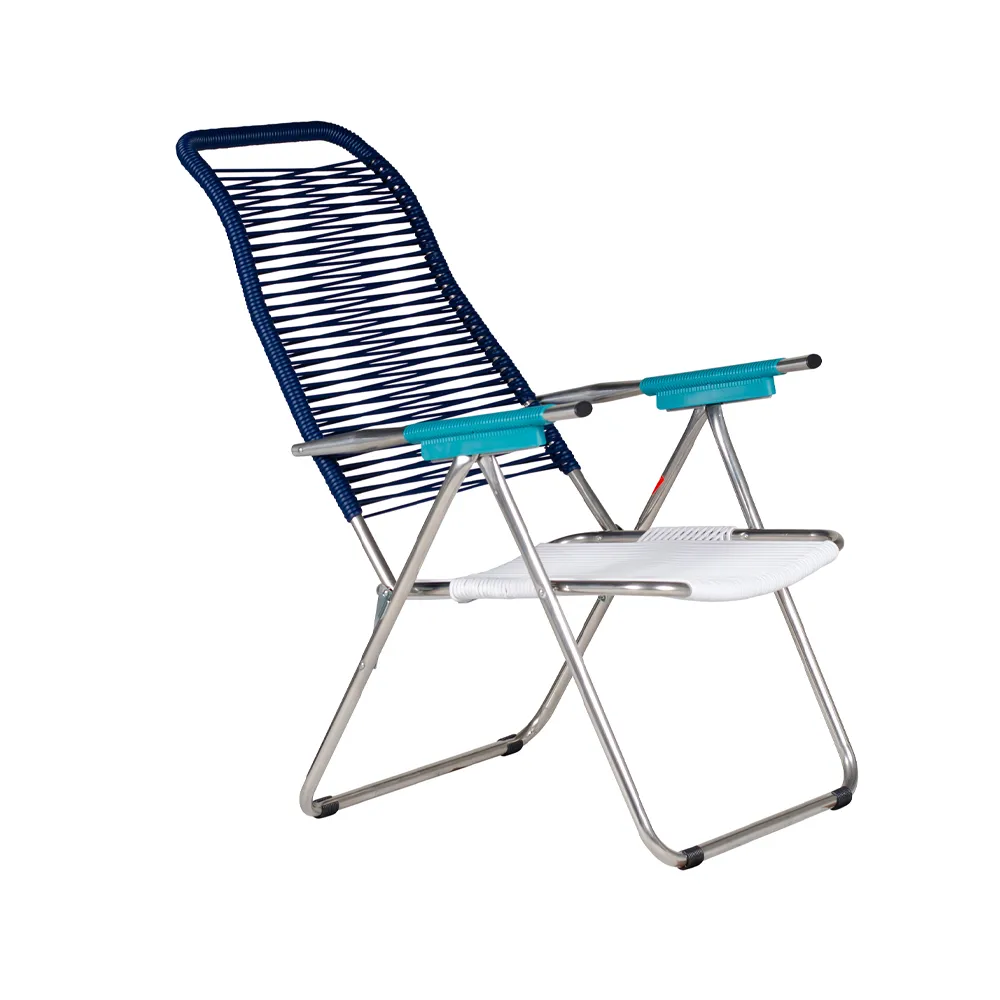 Chaise longue Spaghetti sans repose-pieds, Multi-support en aluminium-bleu Fiam