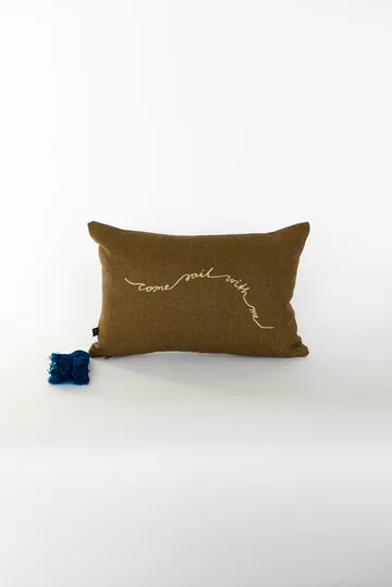 Coussin de décoration Knop - Marron-or-bleu, 27x40 cm - Fine Little Day