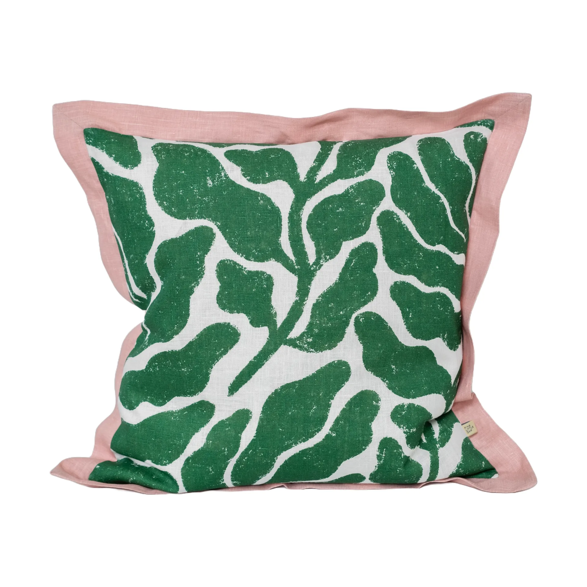 Housse de coussin Leaves avec aile contrastée 48x48 cm, Green-pink Fine Little Day