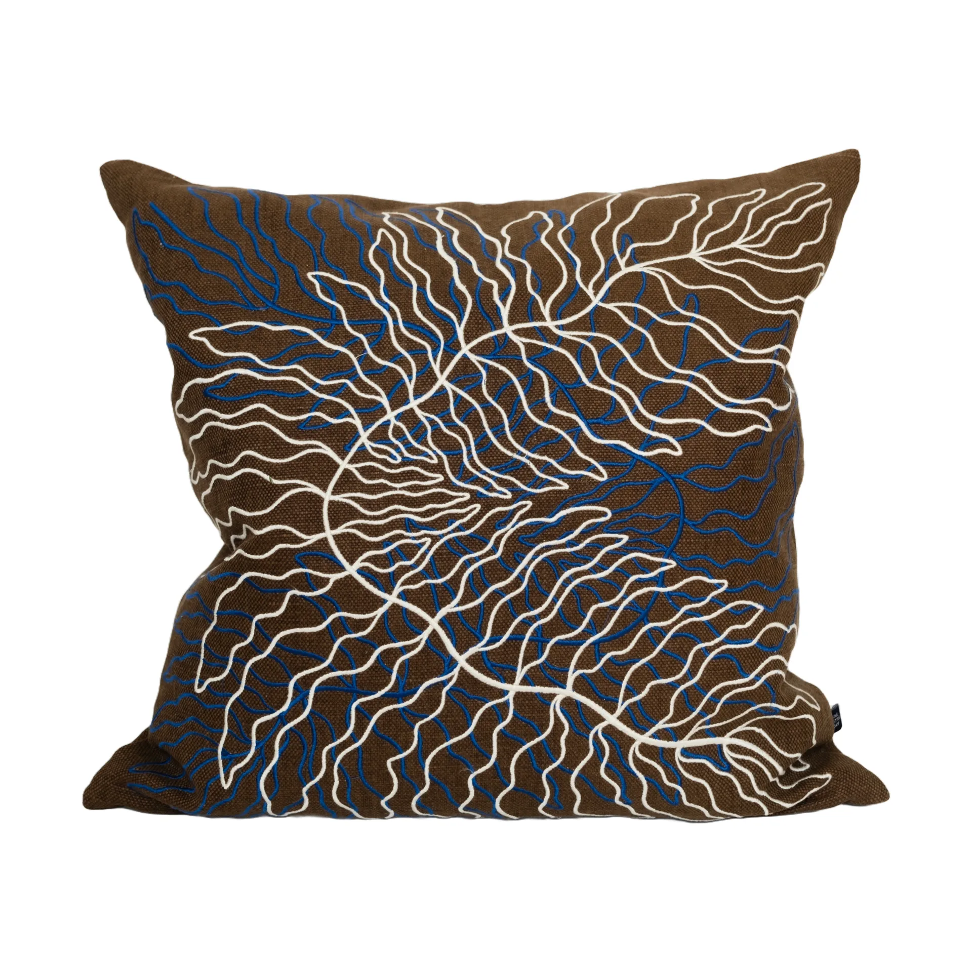 Housse de coussin Leaves brodée 48x48 cm, Brown Fine Little Day