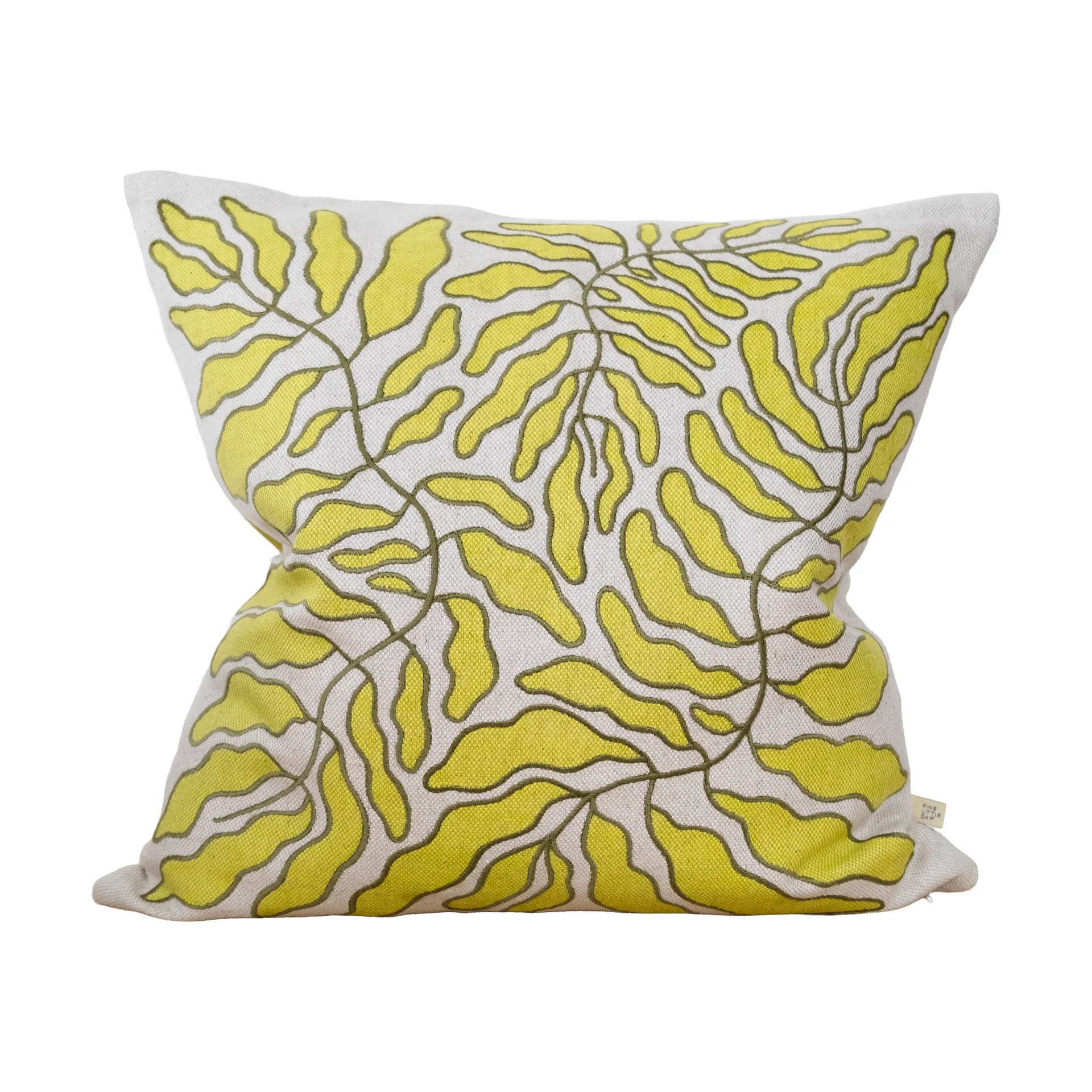 Housse de coussin Leaves brodée 48x48 cm, Lime-nature Fine Little Day