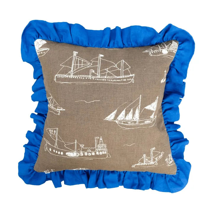 Housse de coussin Ohoy - Marron-naturel-bleu, 48x48 cm - Fine Little Day
