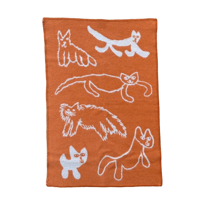 Plaid en laine Cats - Orange, 65x95 cm - Fine Little Day