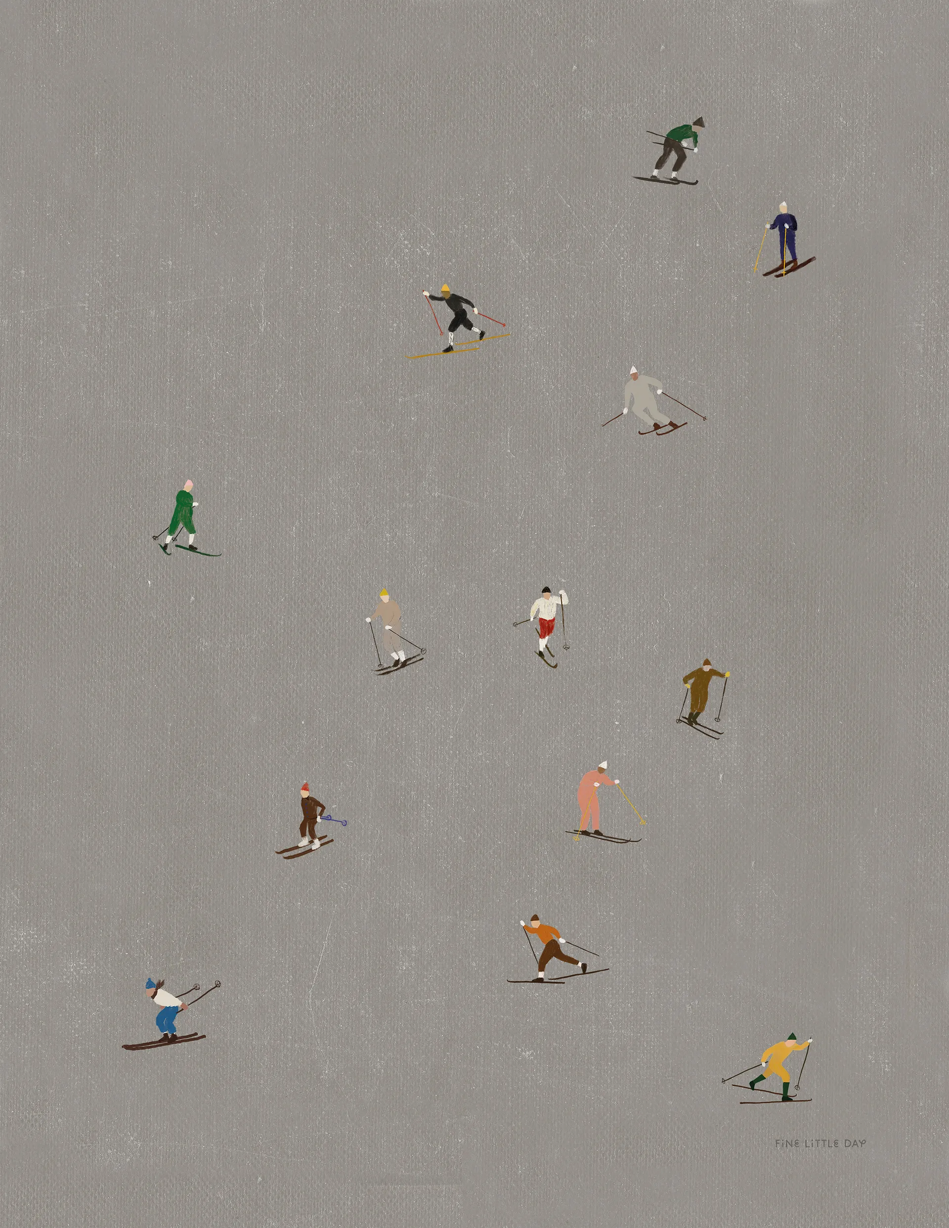 Poster Skiers 40x50 cm, Gris Fine Little Day