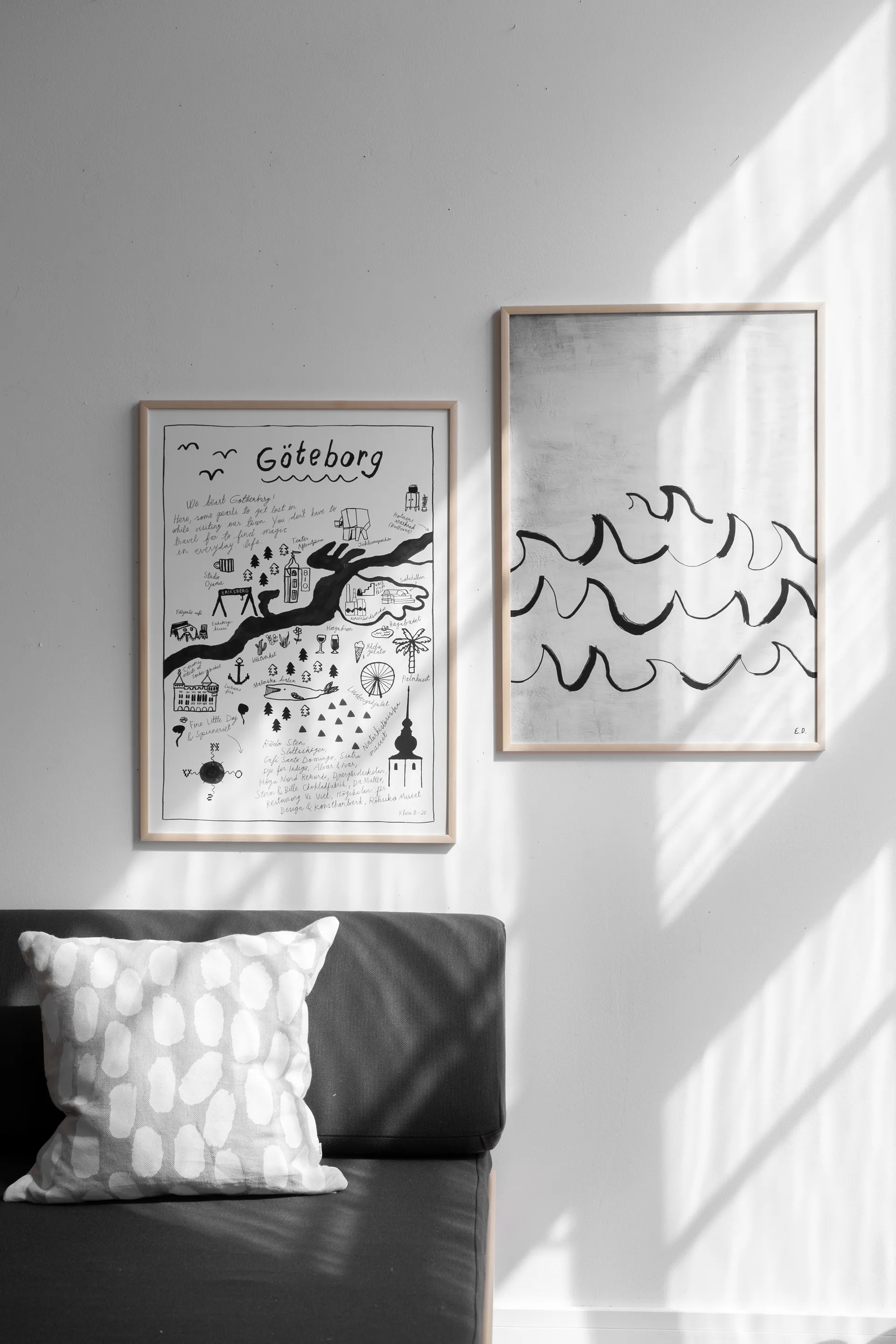 Poster Wave 50x70 cm, Noir-blanc Fine Little Day