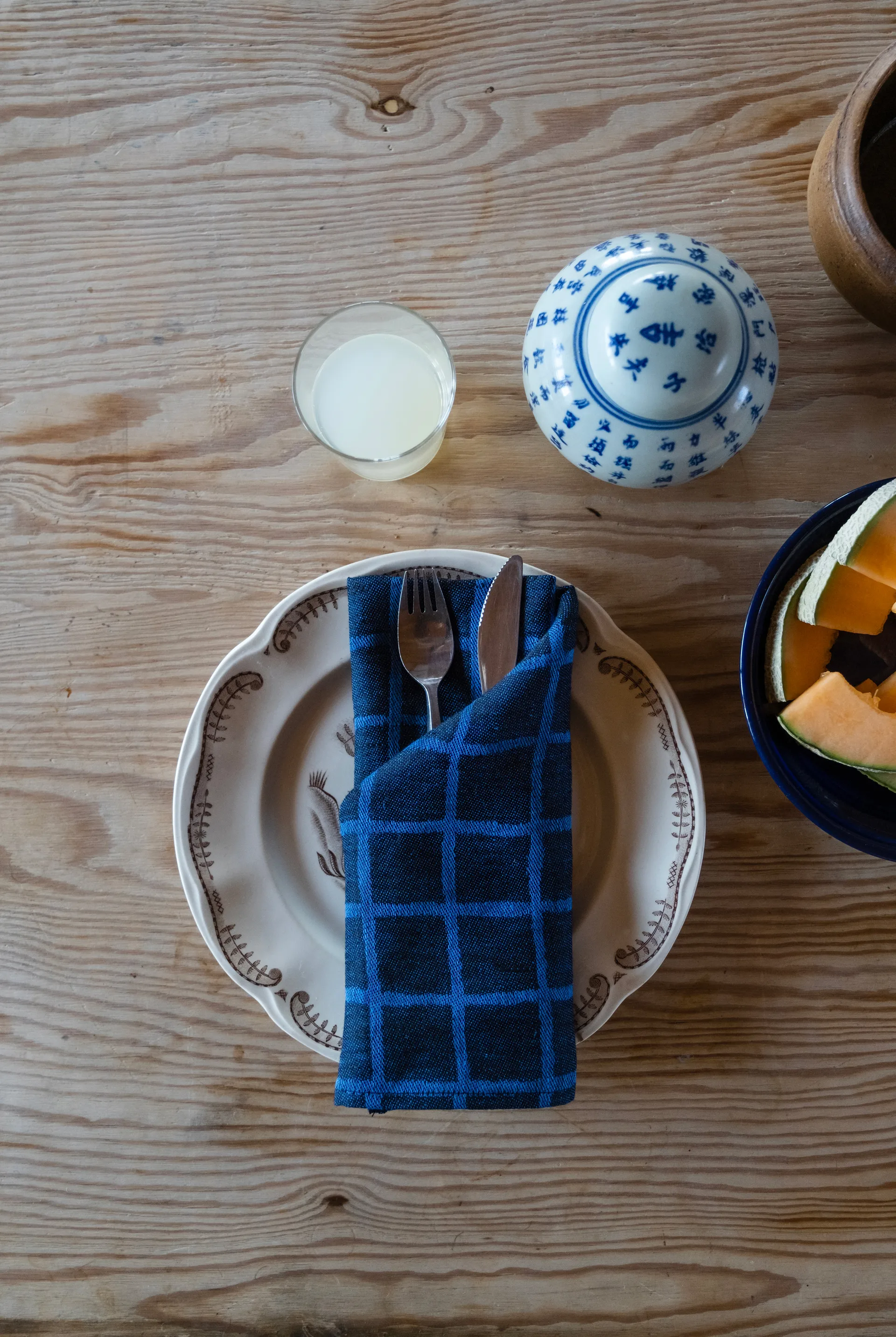 Serviette en jacquard Rutig Lot de 2, Blue-black Fine Little Day