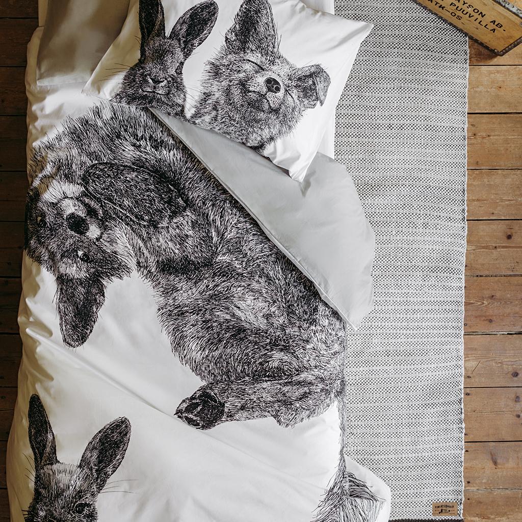 Housse de couette et taie d'oreiller Villipedot, Noir-blanc Finlayson