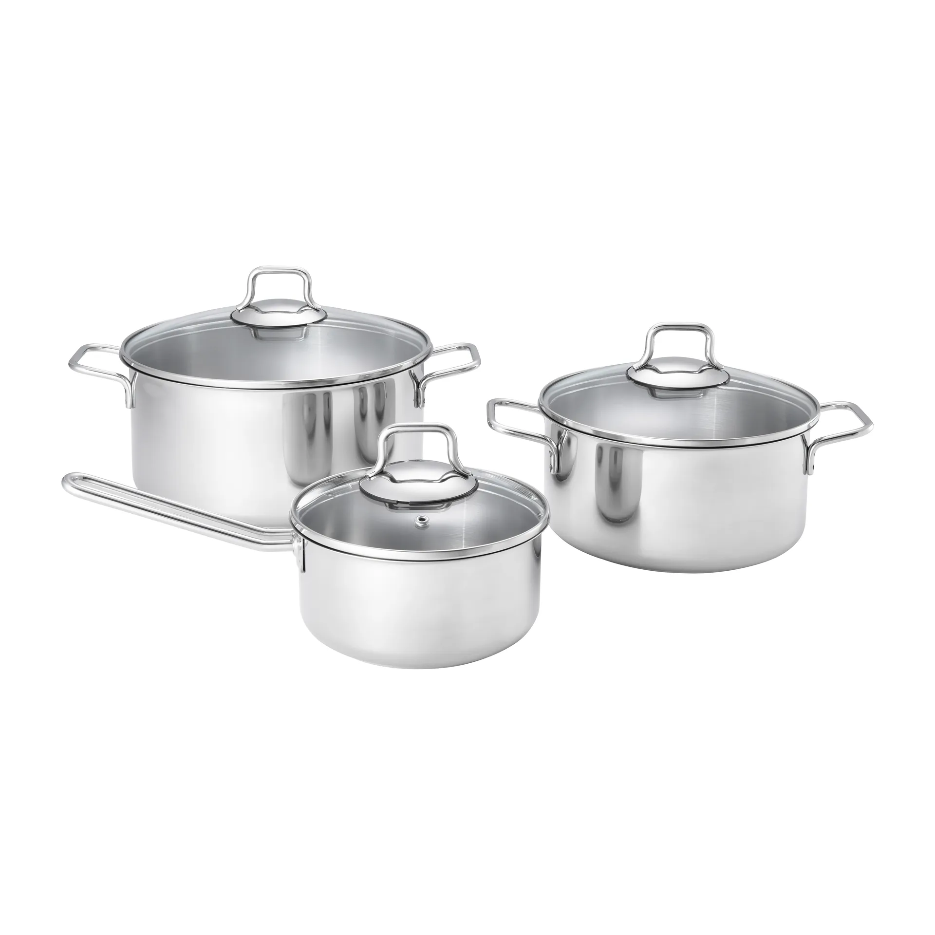 Batterie de cuisine Fiskars avec couvercle en verre 3 Pièces, Acier inoxydable Fiskars