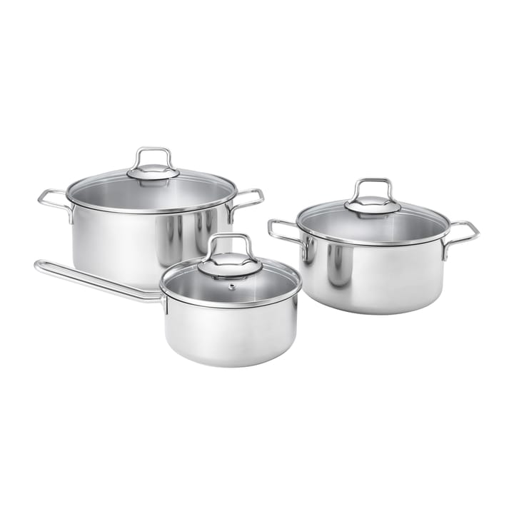 Batterie de cuisine Fiskars avec couvercle en verre 3 Pièces, Acier inoxydable Fiskars