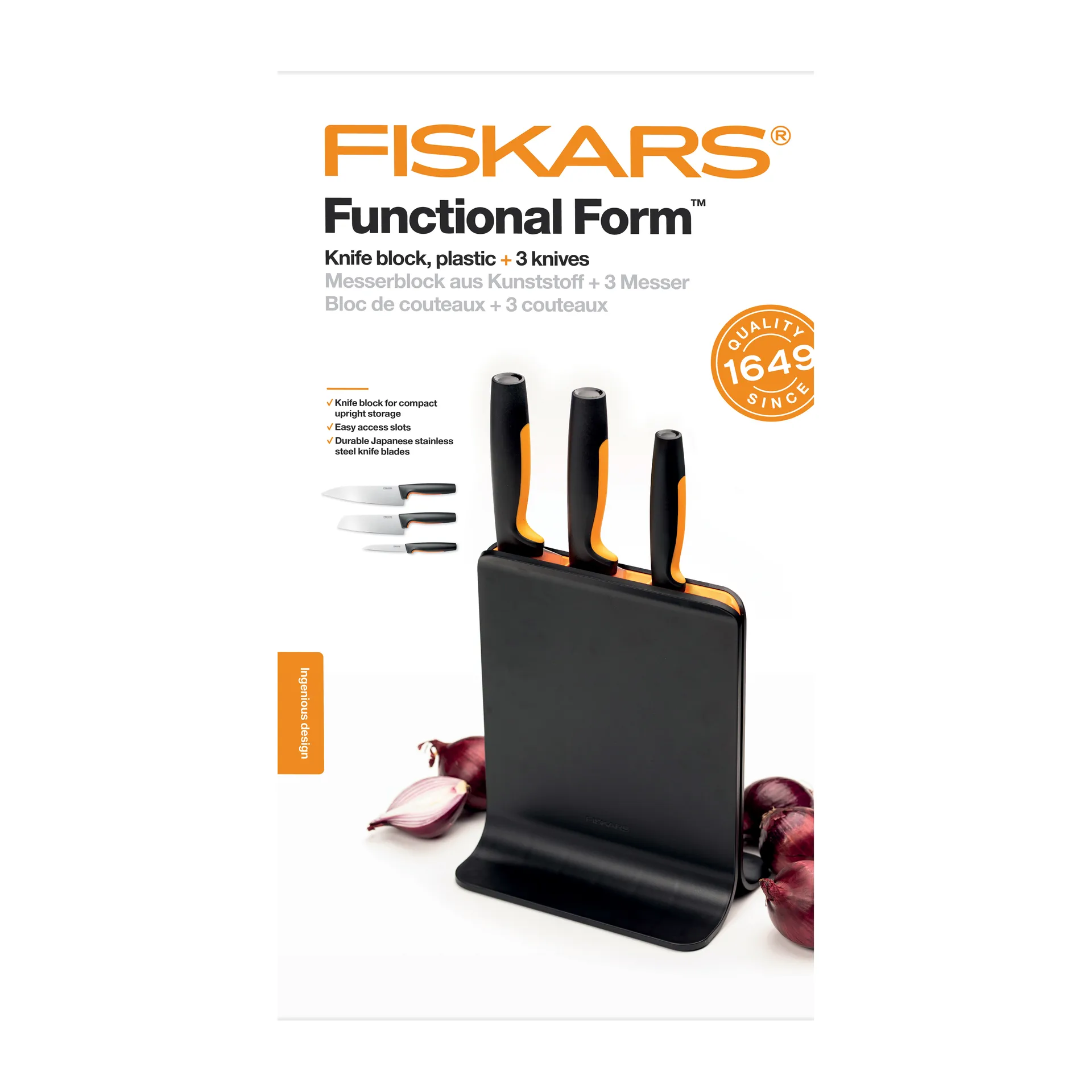 Bloc à couteaux en plastique avec 3 couteaux Functional Form, 4 Pièces Fiskars