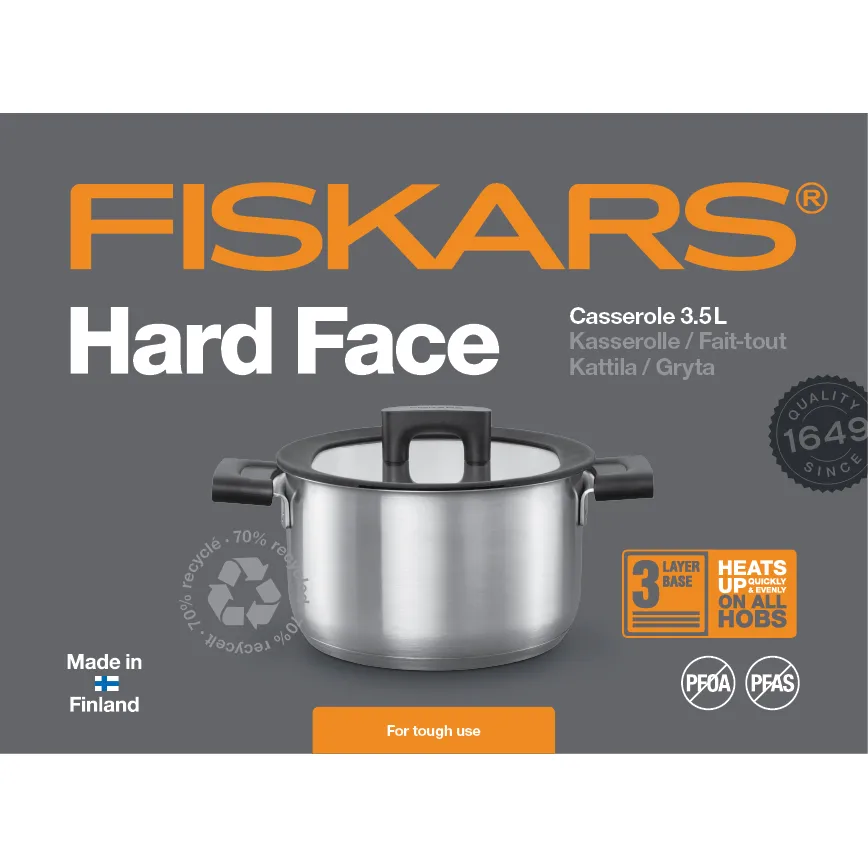 Fait-tout avec couvercle Hard Face Steel, 3,5 L Fiskars