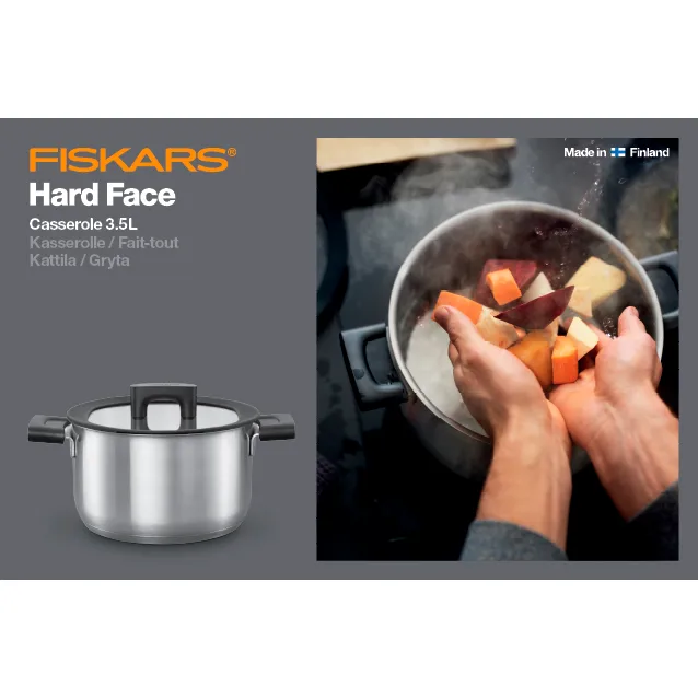 Fait-tout avec couvercle Hard Face Steel, 3,5 L Fiskars