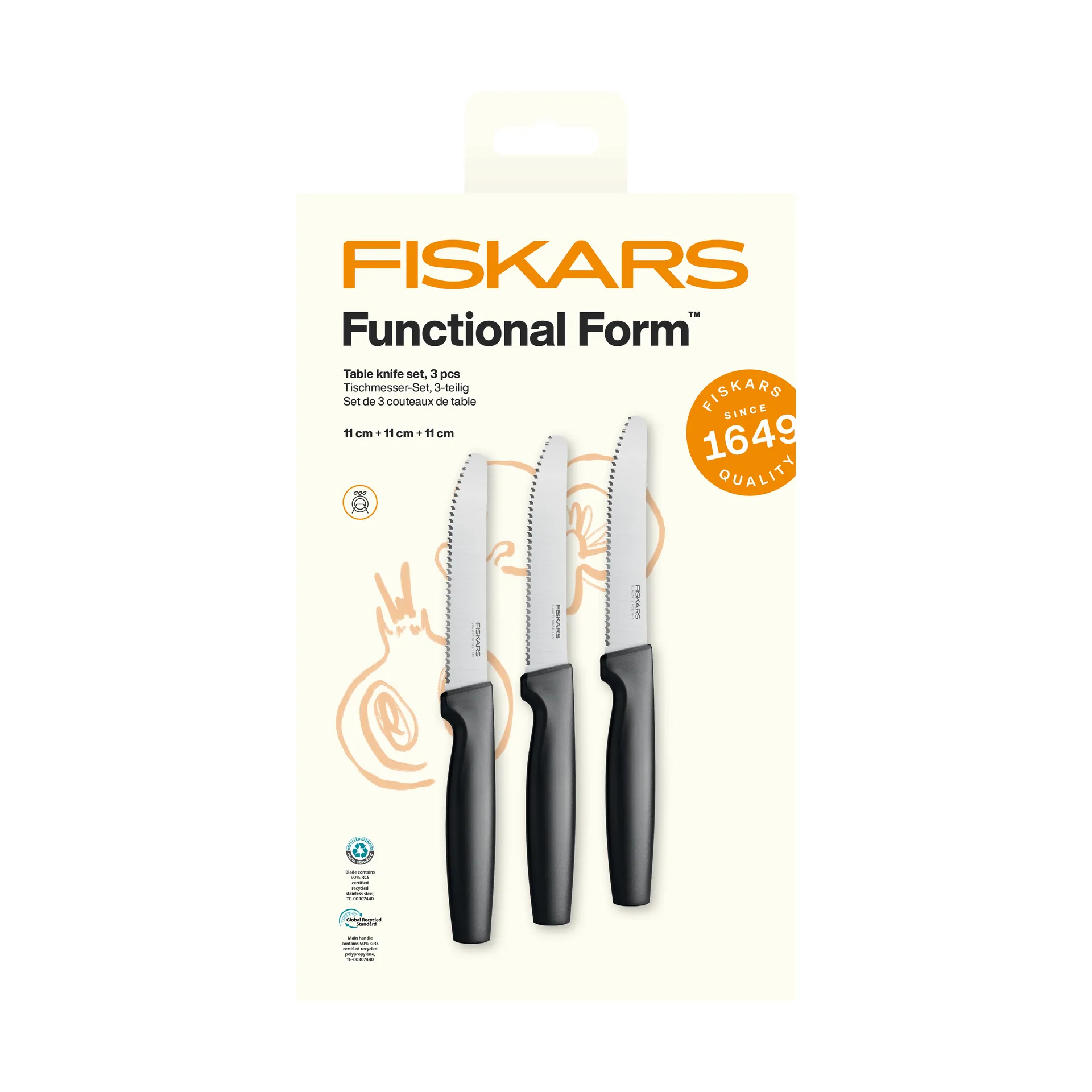 Functional Form couteaux de table, Acier inoxydable, lot de 3 Fiskars
