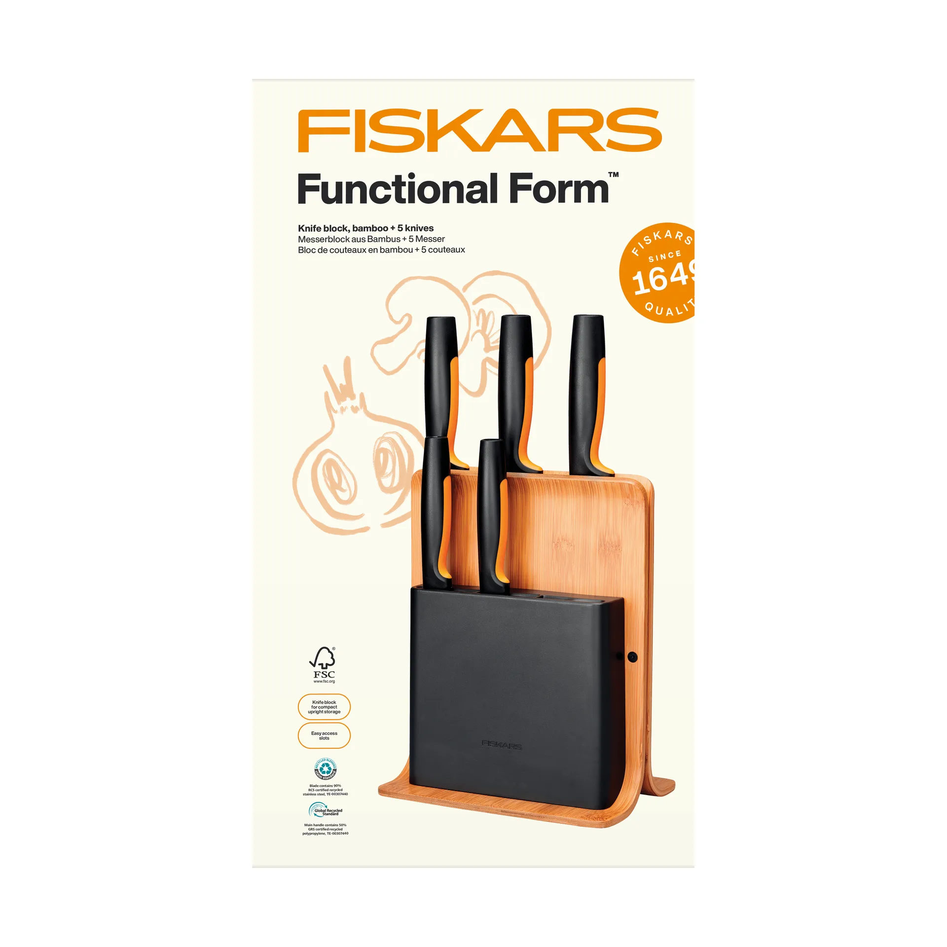 Functional Form set de couteaux avec bloc de couteaux, Bambu, 6 pièces Fiskars