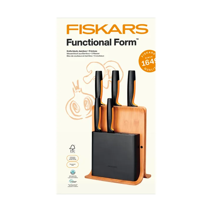 Functional Form set de couteaux avec bloc de couteaux - Bambu, 6 pièces - Fiskars