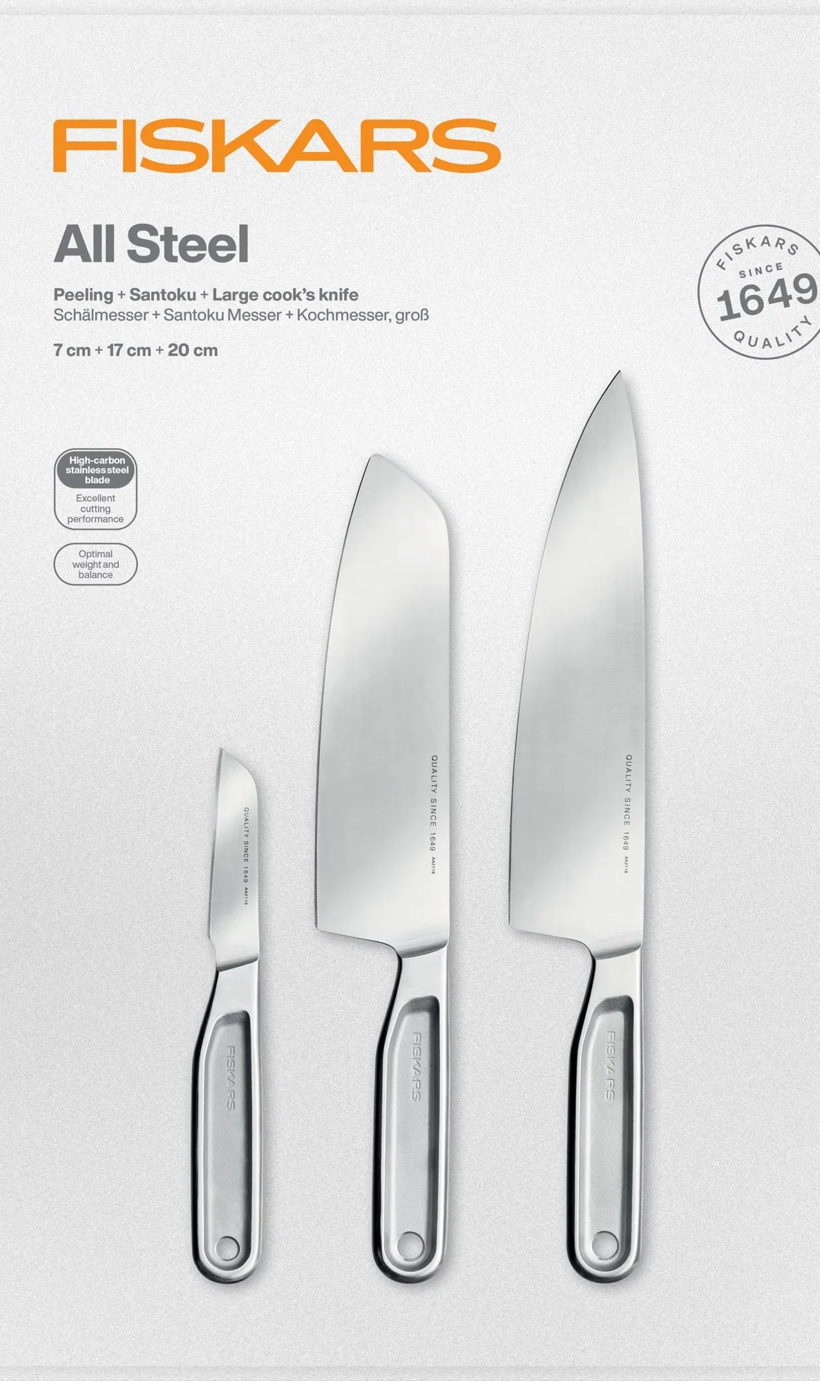 Set de couteaux All Steel, 3 pièces Fiskars