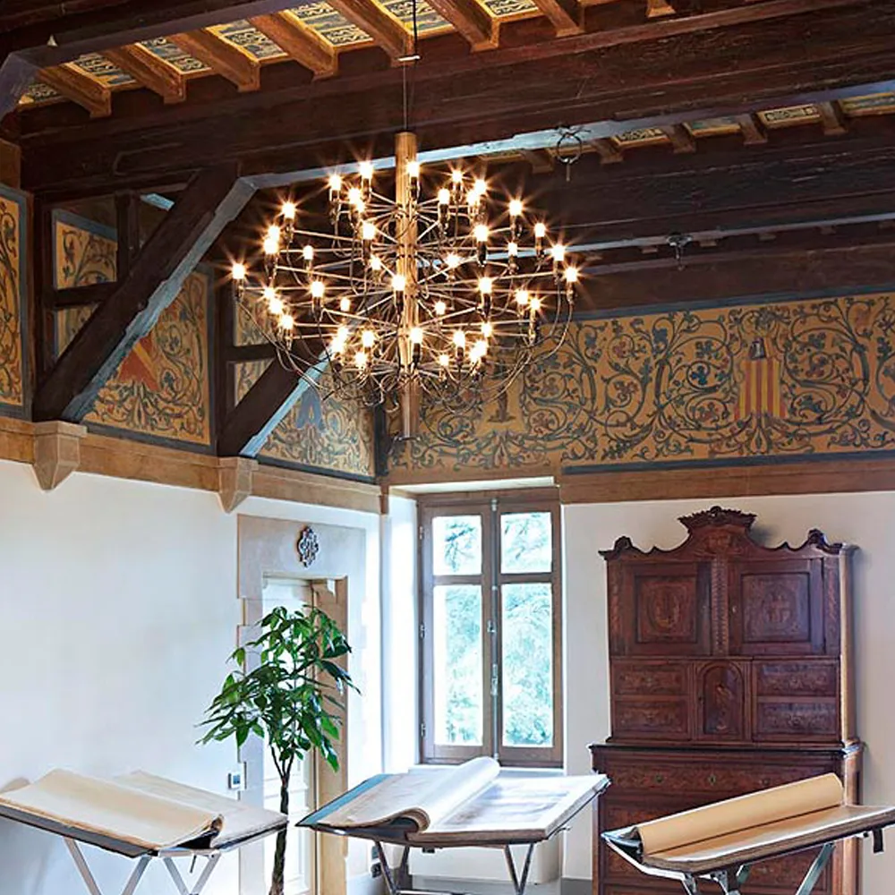 Lustre 2097 Sarfatti, Laiton 50 lampes Flos