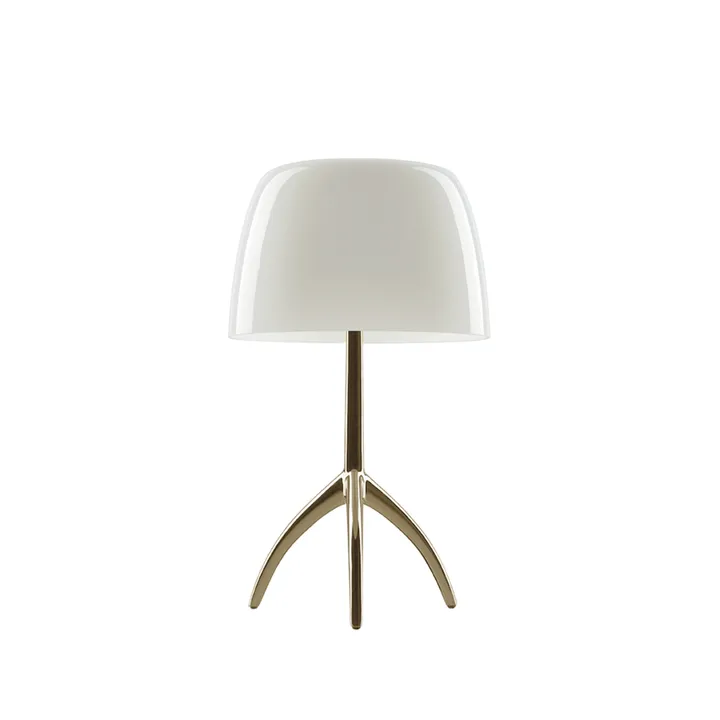 Lampe de table Lumiere Piccola Dimbar - Abat-jour blanc chaud-pied couleur champagne - Foscarini