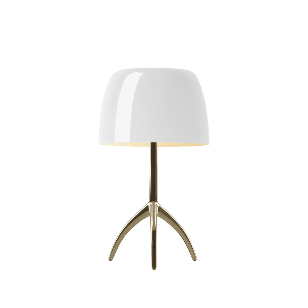 Lampe de table Lumiere Piccola Dimbar, Abat-jour blanc-pied couleur champagne Foscarini