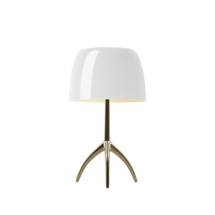 Lampe de table Lumiere Piccola Dimbar - Abat-jour blanc-pied couleur champagne - Foscarini
