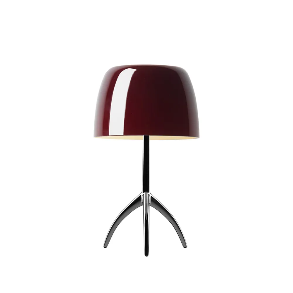 Lampe de table Lumiere Piccola Dimbar, Abat-jour rouge cerise-pied chromé noir Foscarini