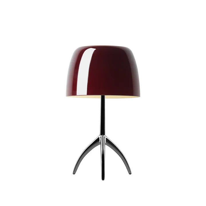 Lampe de table Lumiere Piccola Dimbar - Abat-jour rouge cerise-pied chromé noir - Foscarini