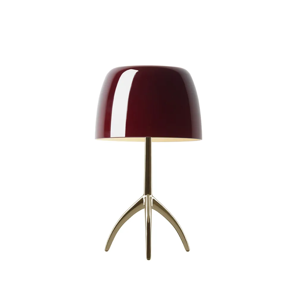 Lampe de table Lumiere Piccola Dimbar, Abat-jour rouge cerise–pied couleur champagne Foscarini