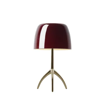 Lampe de table Lumiere Piccola Dimbar - Abat-jour rouge cerise–pied couleur champagne - Foscarini