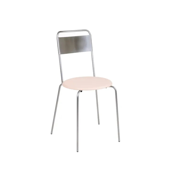 Chaise Petit Rond - Acier inoxydable-cuir Natural - FRAMA