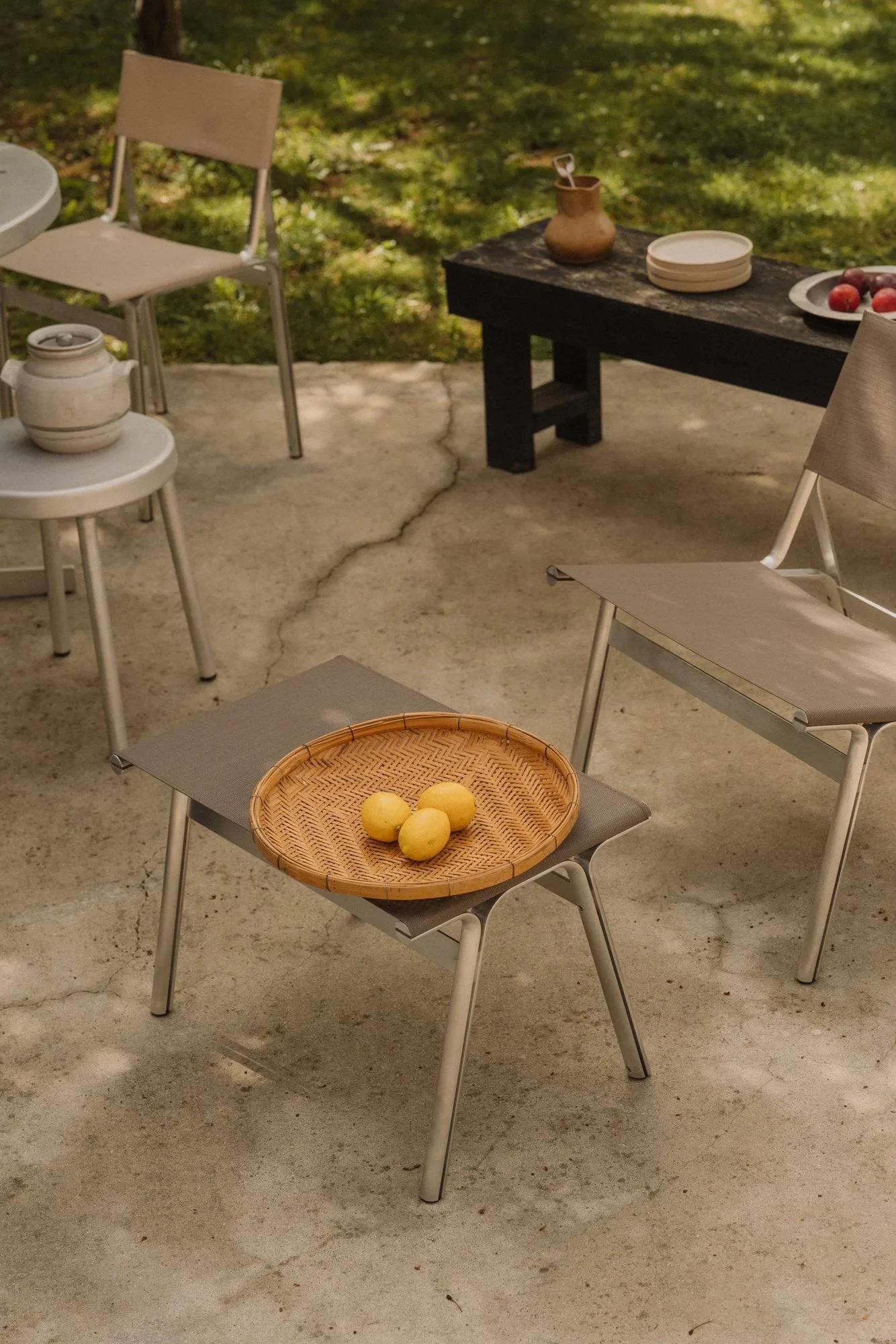 Fauteuil lounge Union, Aluminium-Sandstone Linen FRAMA