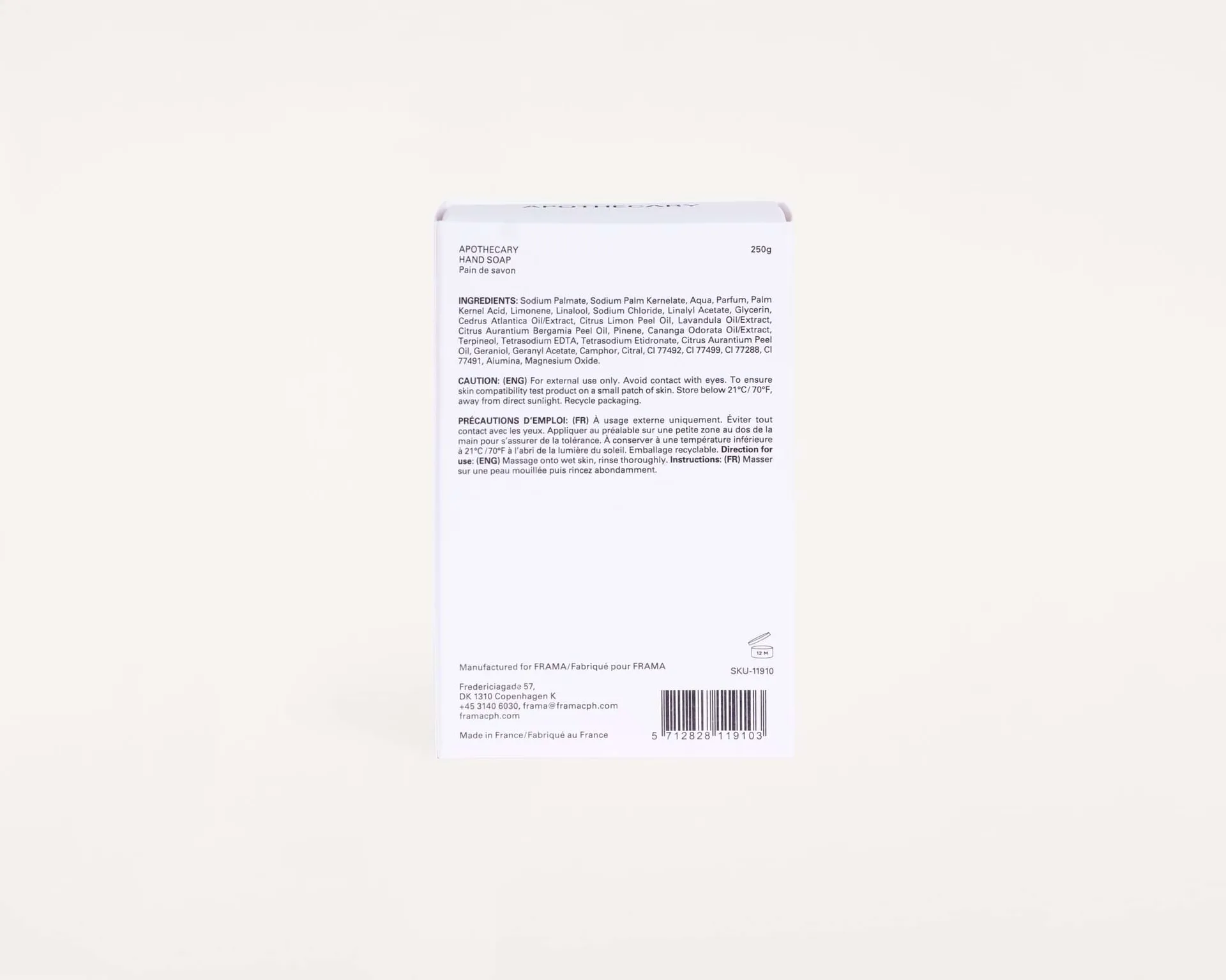 Savon solide FRAMA 250 g, Apothecary FRAMA