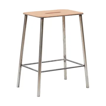 Tabouret Adam - Raw steel-natural leather, H:50 cm - FRAMA