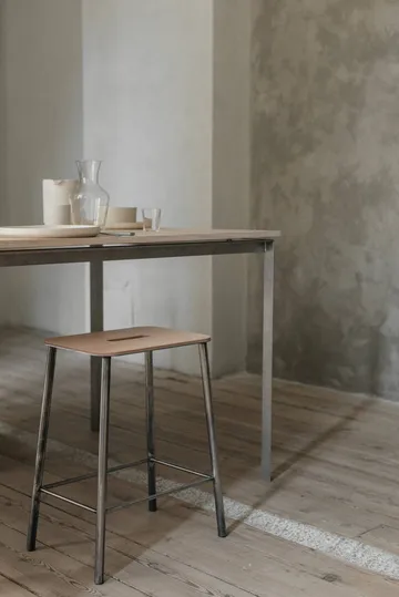 Tabouret Adam - Raw steel-natural leather, H:50 cm - FRAMA