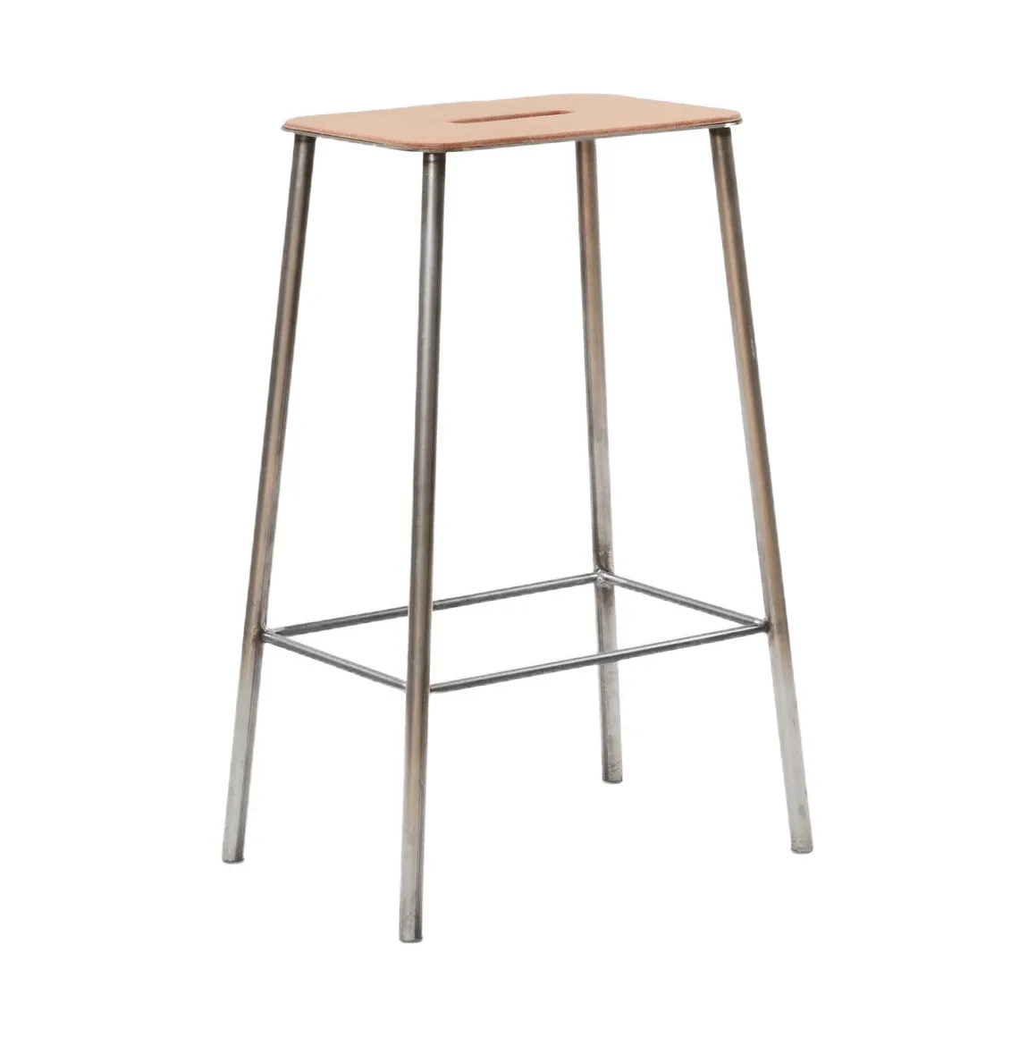 Tabouret Adam, Raw steel-natural leather, H:65 cm FRAMA