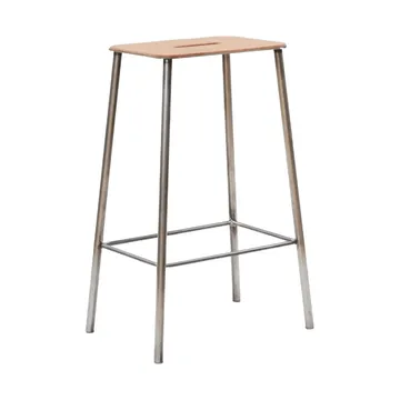 Tabouret Adam - Raw steel-natural leather, H:65 cm - FRAMA