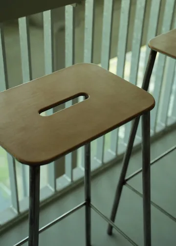 Tabouret Adam - Raw steel-natural leather, H:65 cm - FRAMA