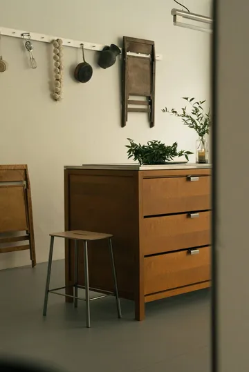 Tabouret Adam - Raw steel-natural leather, H:65 cm - FRAMA