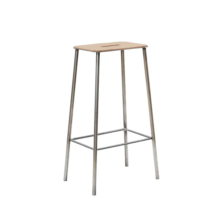 Tabouret Adam - Raw steel-natural leather, H:76 cm - FRAMA