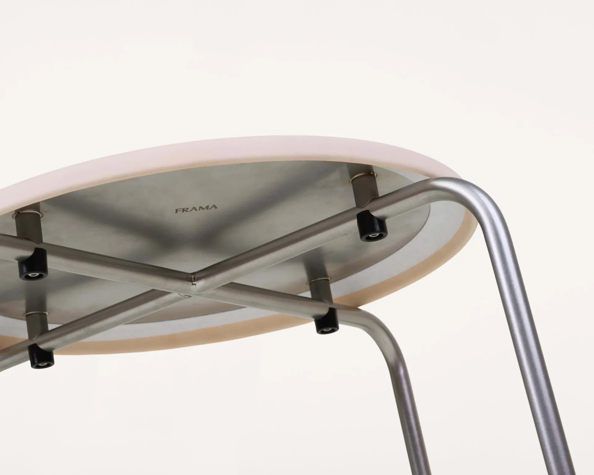 Tabouret rond Petit Rond, Acier inoxydable-cuir Natural FRAMA