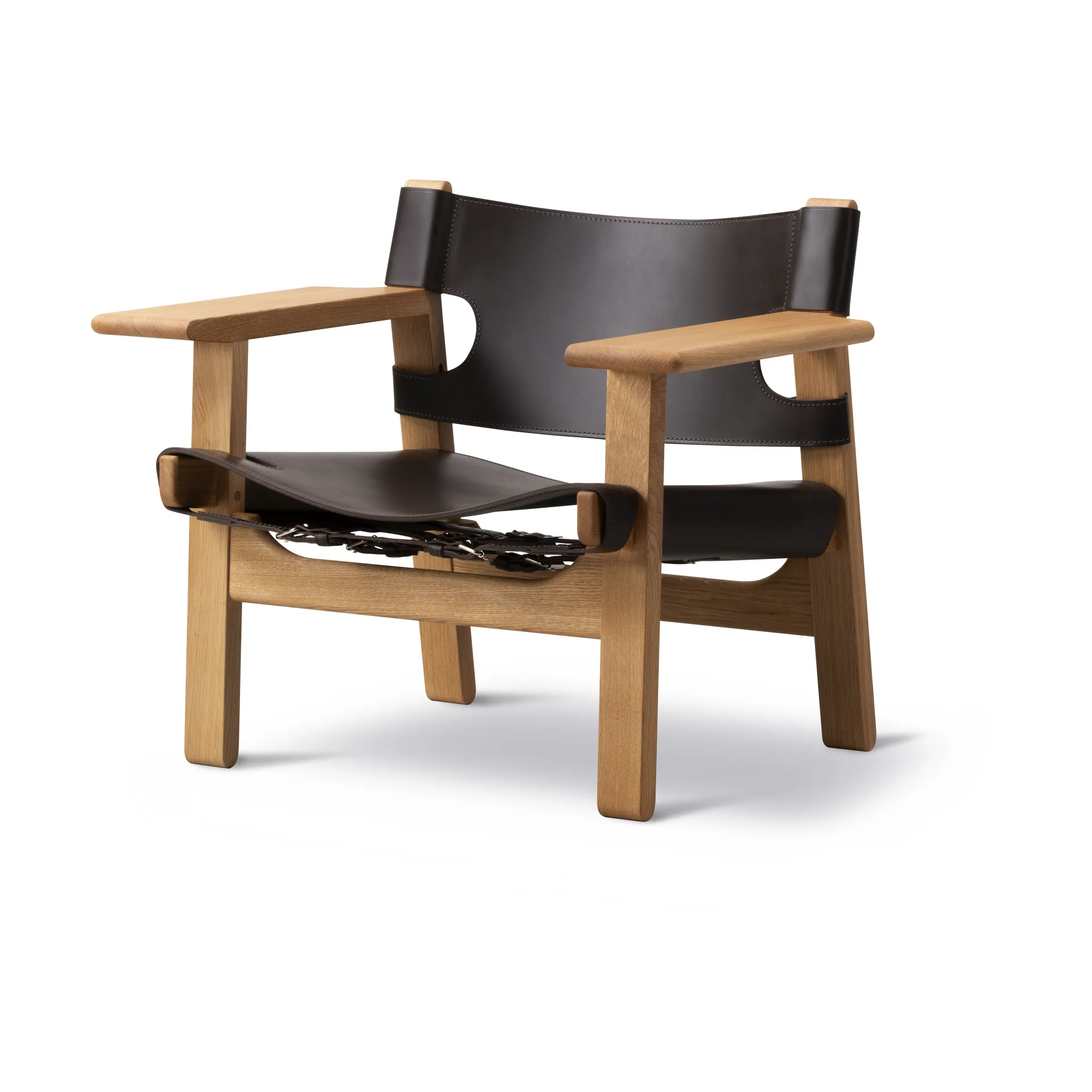 Fauteuil Den spanske stol, Cuir brun foncé-chêne huilé Fredericia Furniture