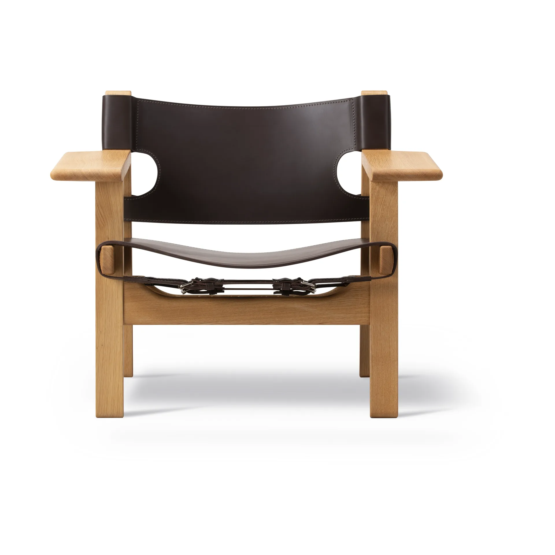 Fauteuil Den spanske stol, Cuir brun foncé-chêne huilé Fredericia Furniture