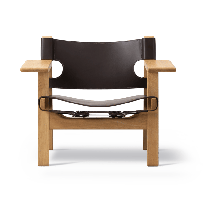 Fauteuil Den spanske stol, Cuir brun foncé-chêne huilé Fredericia Furniture