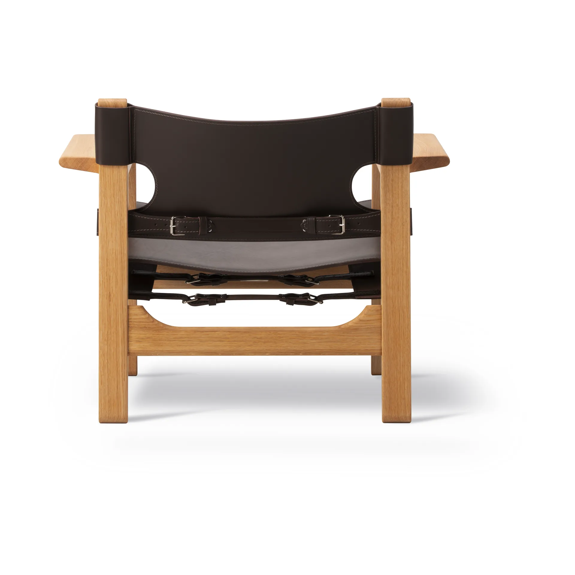 Fauteuil Den spanske stol, Cuir brun foncé-chêne huilé Fredericia Furniture