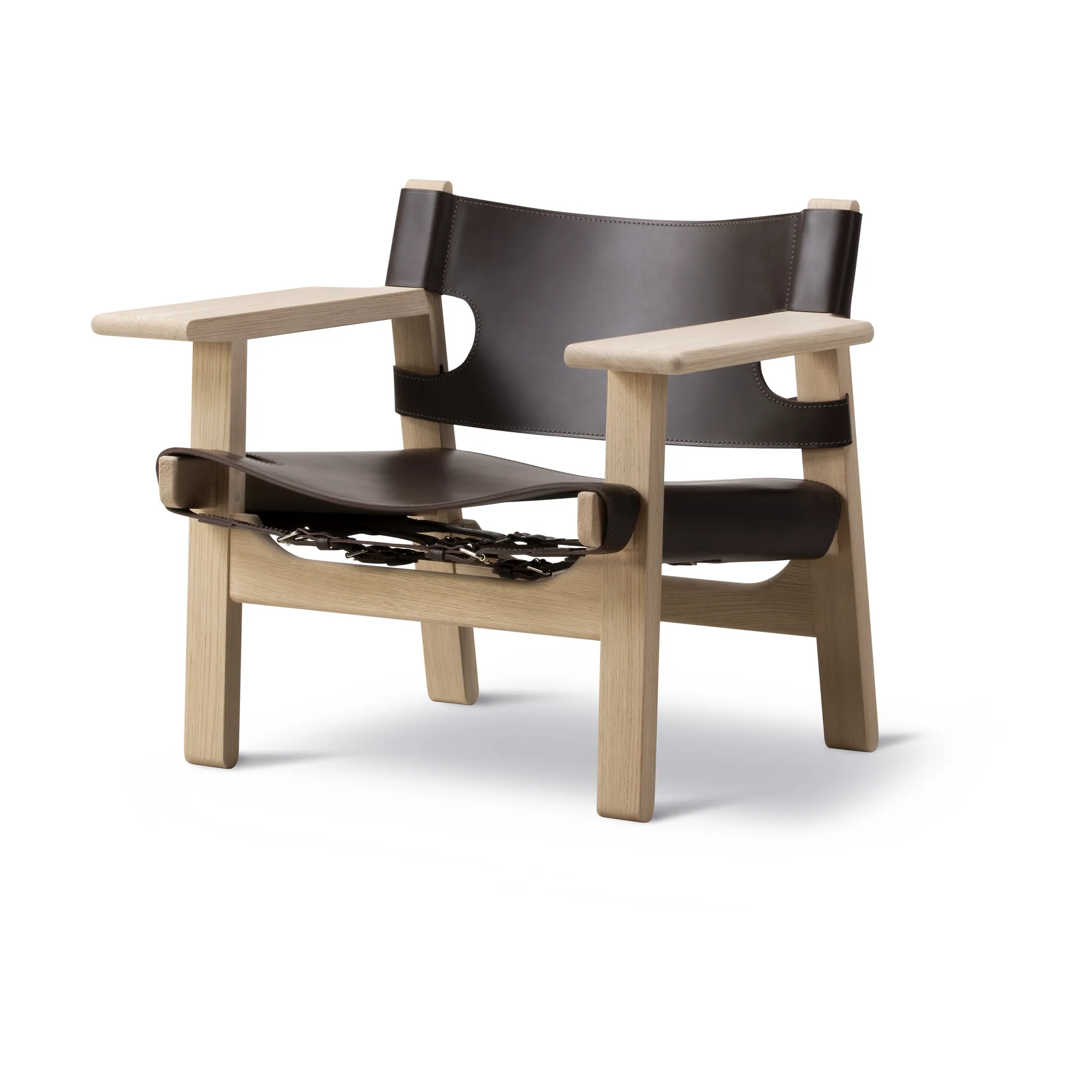 Fauteuil Den spanske stol, Cuir brun foncé-chêne savonné Fredericia Furniture