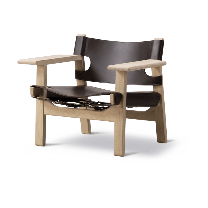 Fauteuil Den spanske stol - Cuir brun foncé-chêne savonné - Fredericia Furniture